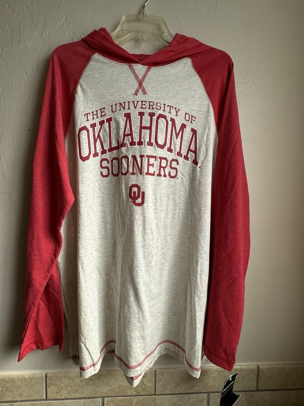 NWT Captivating OU Oklahoma SOONERS Long Sleeve Raglan T-Shirt Hoodie Mens Women
